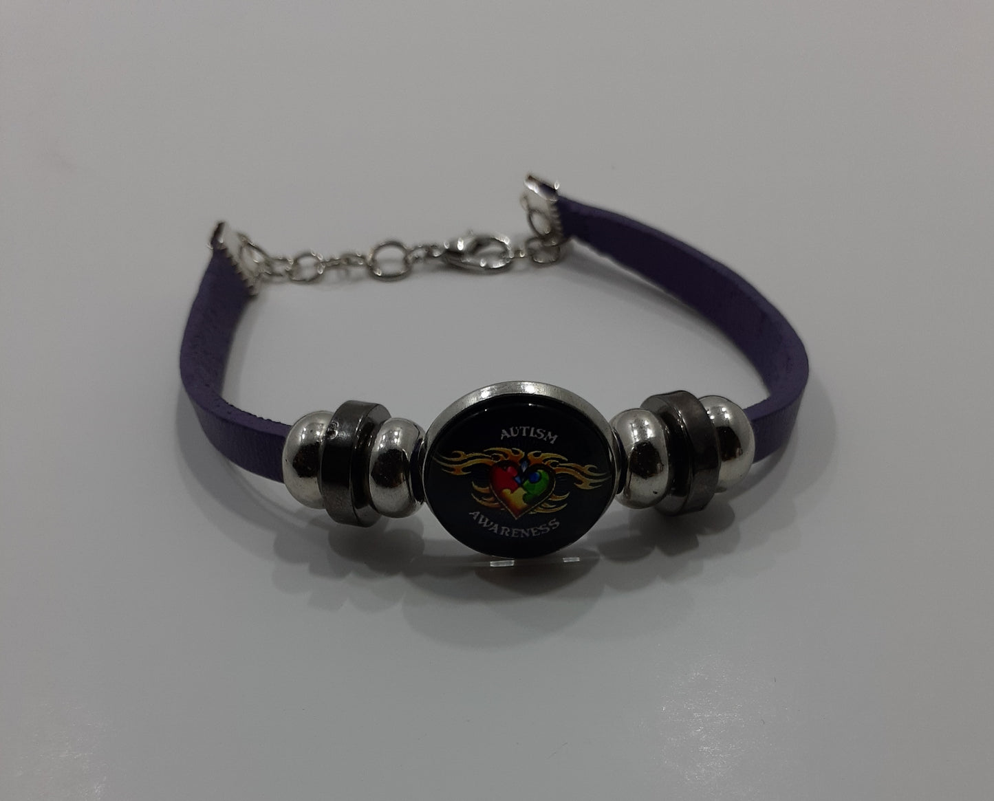 Autism Awareness Purple Leather Bracelet