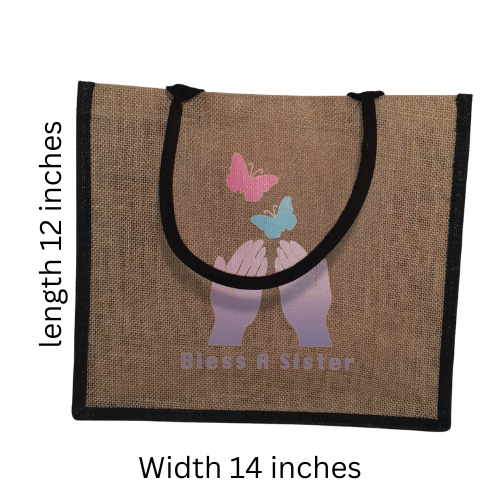 Jute/Burlap Tote Bag with Bless A Sister Logo