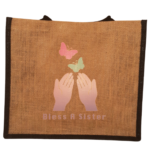 Jute/Burlap Tote Bag with Bless A Sister Logo