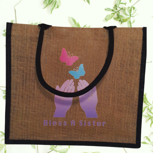 Jute/Burlap Tote Bag with Bless A Sister Logo