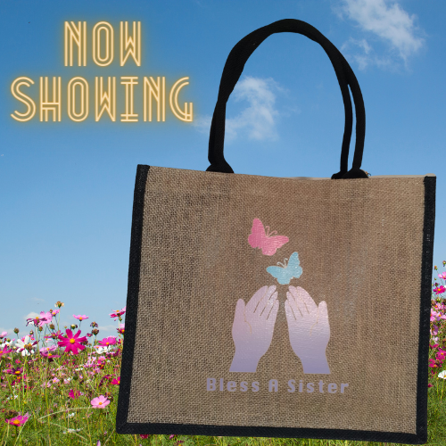 Jute/Burlap Tote Bag with Bless A Sister Logo